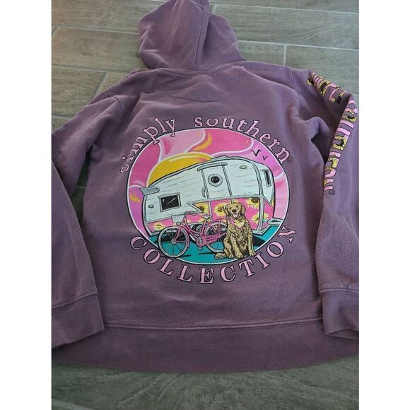 Simply Southern Pullover Hoodie Sweatshirt Purple Sunflowers Dog Camper Size Sma - Picture 7 of 7